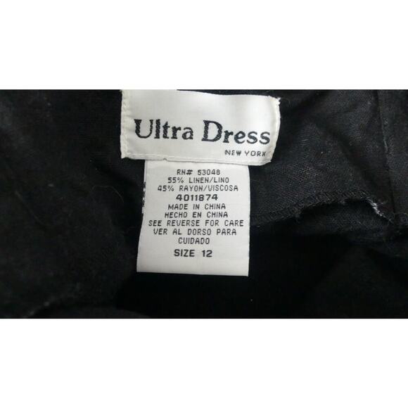 Maxi Black Ultra Dress Linen Rayon Blend Cut Out Back Size 12 MOP Minimalist - Picture 6 of 8